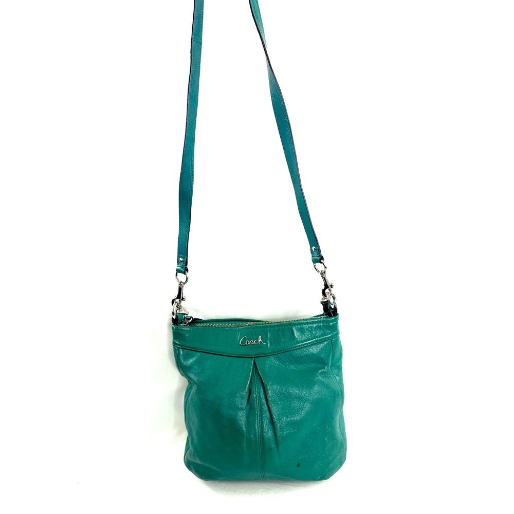 Coach Ashley Hippie F20114 Green Leather Medium Crossbody Shoulder Bag Pleats